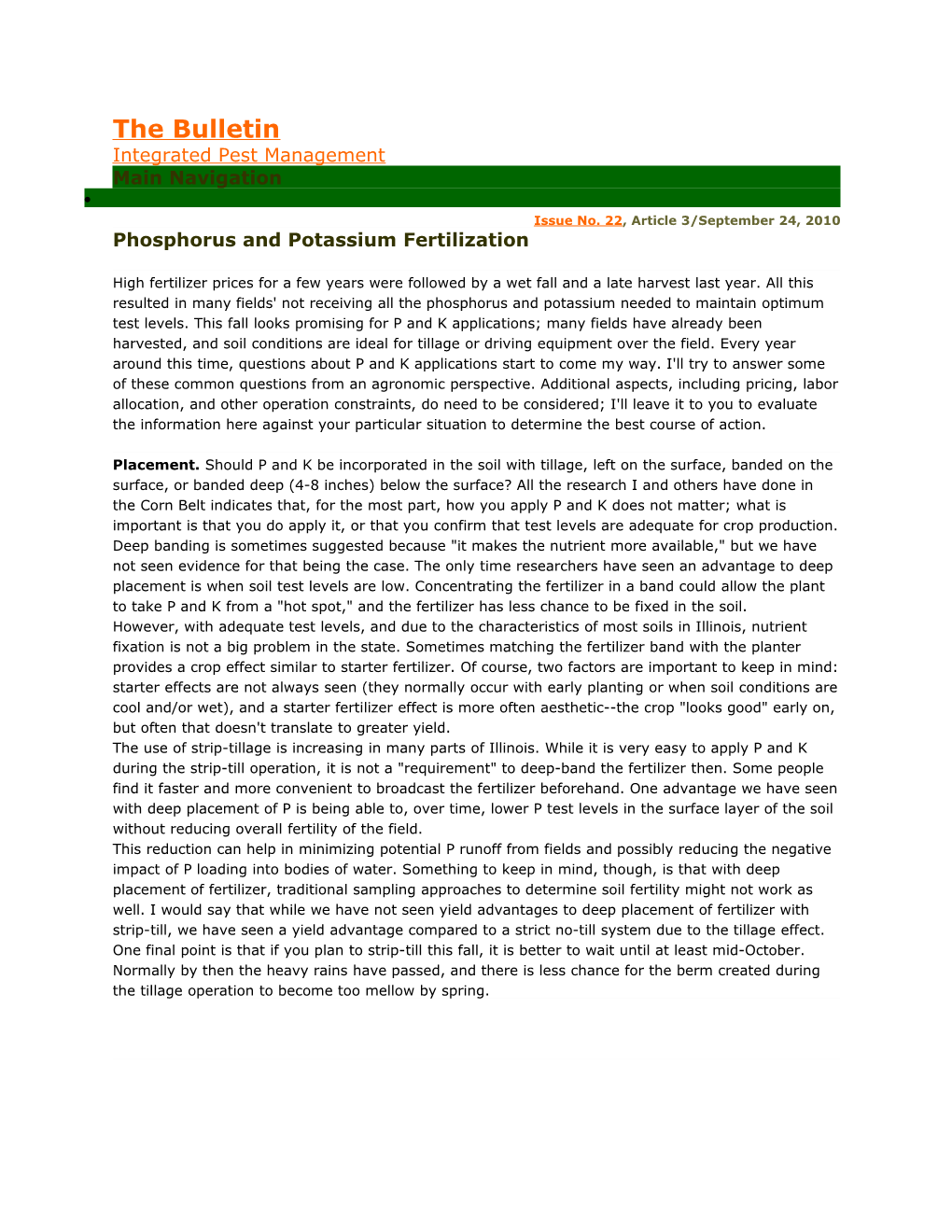 Phosphorus and Potassium Fertilization