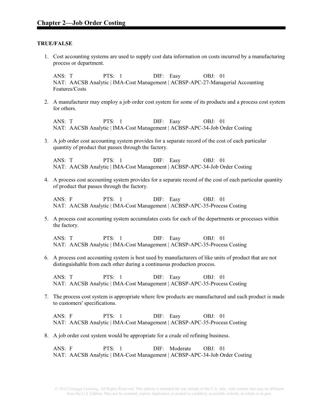 Chapter 2 Job Order Costing