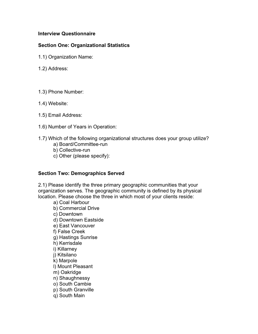 Section One: Organizational Statistics