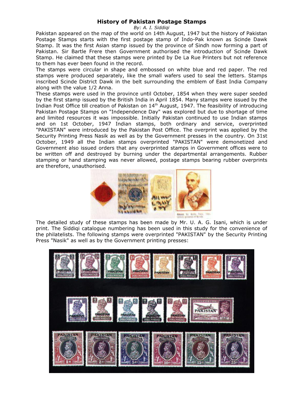 History of Pakistan Postage Stamps