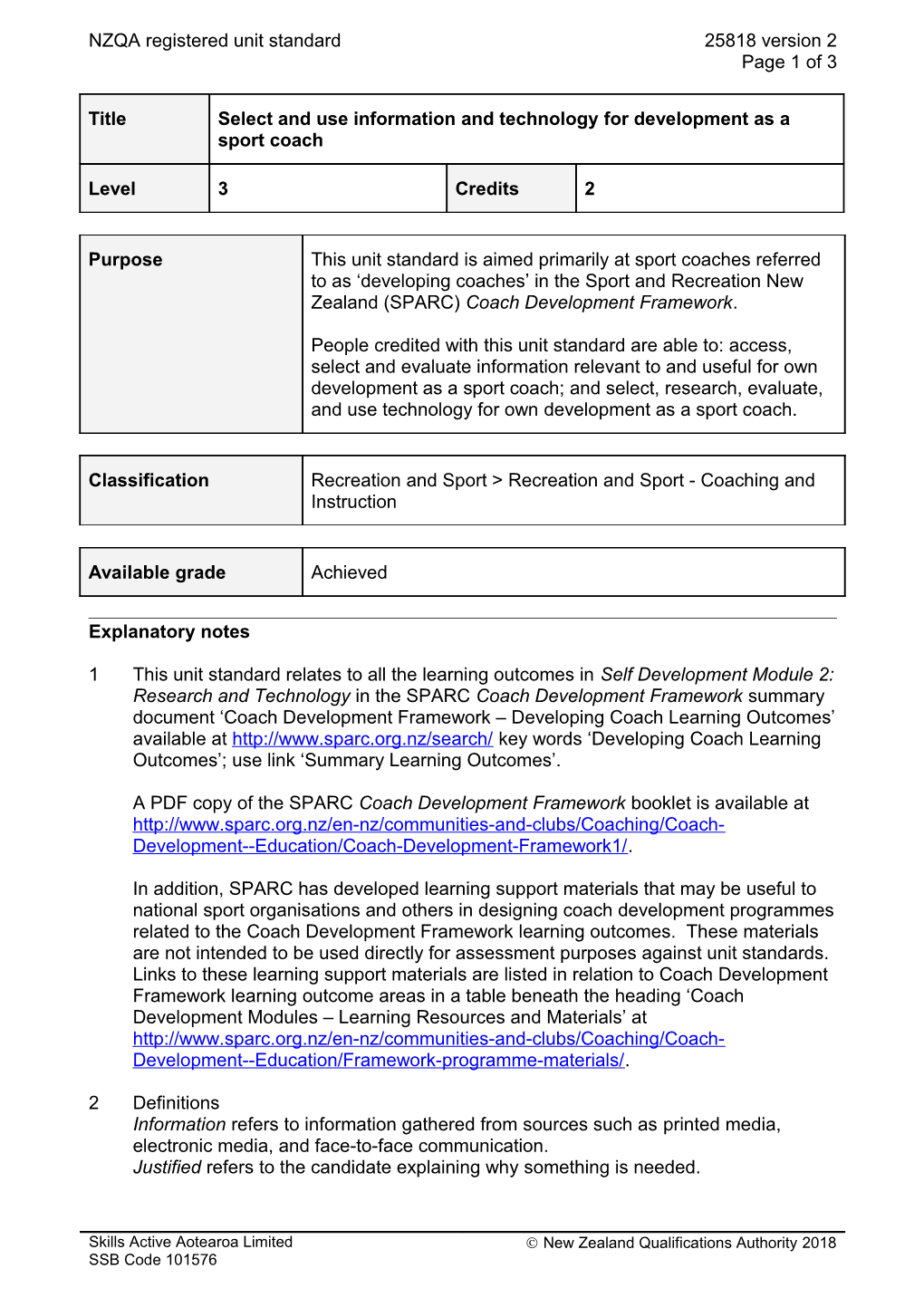 25818 Select and Use Information and Technology for Development As a Sport Coach