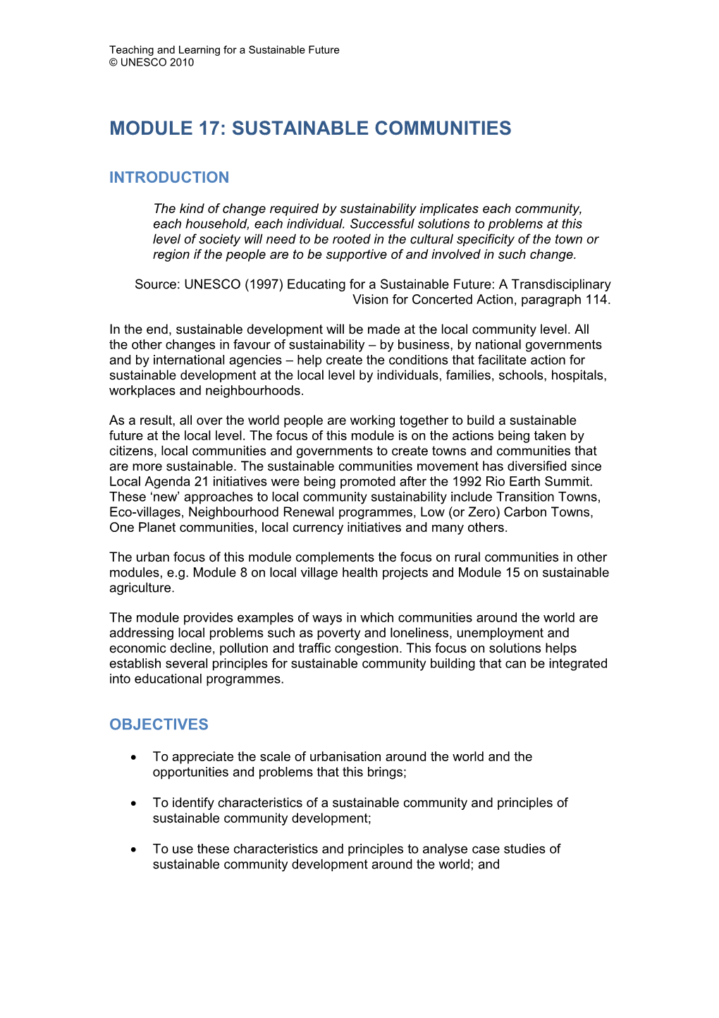 Module 17: Sustainable Communities