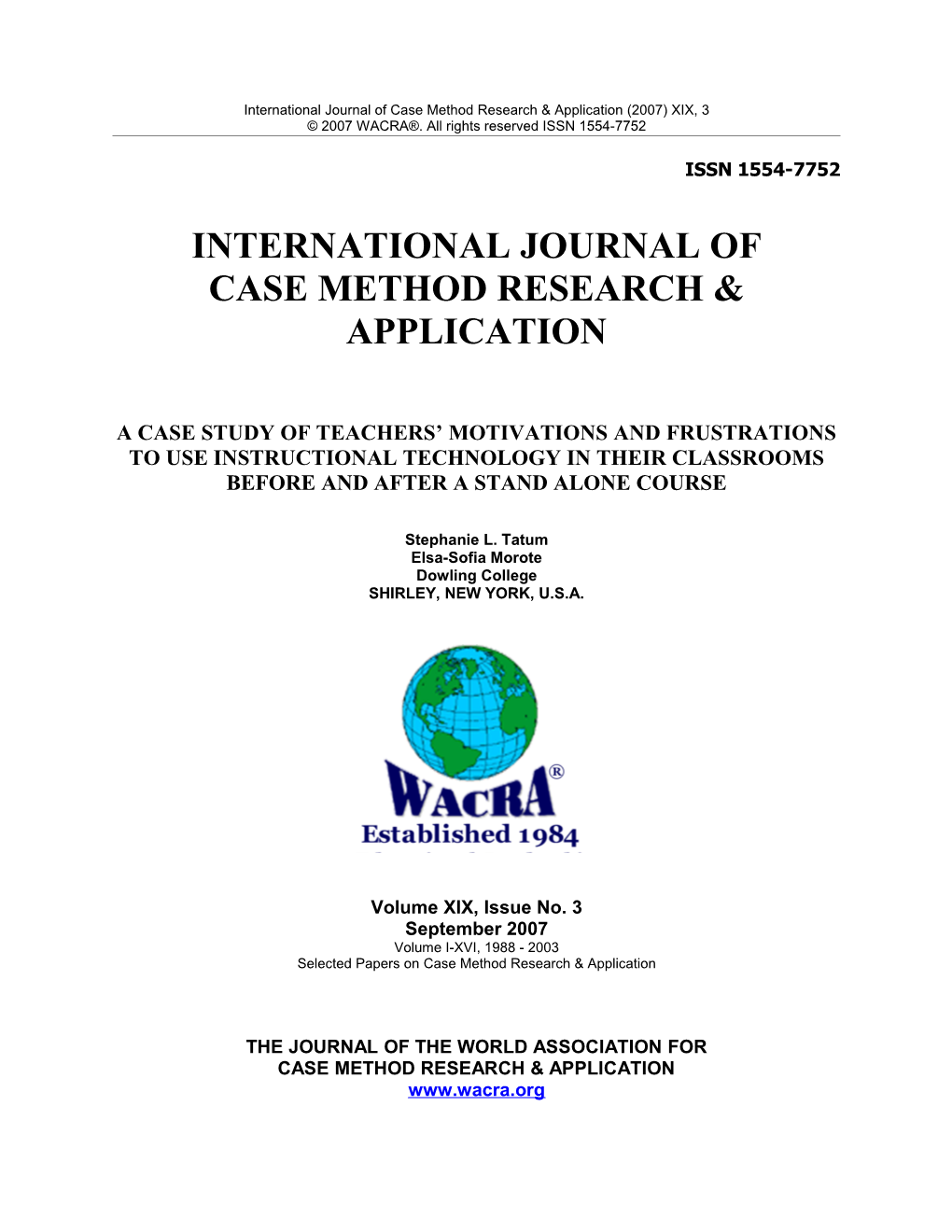 International Journal of Case Method Research & Application (2007) XIX, 3 3