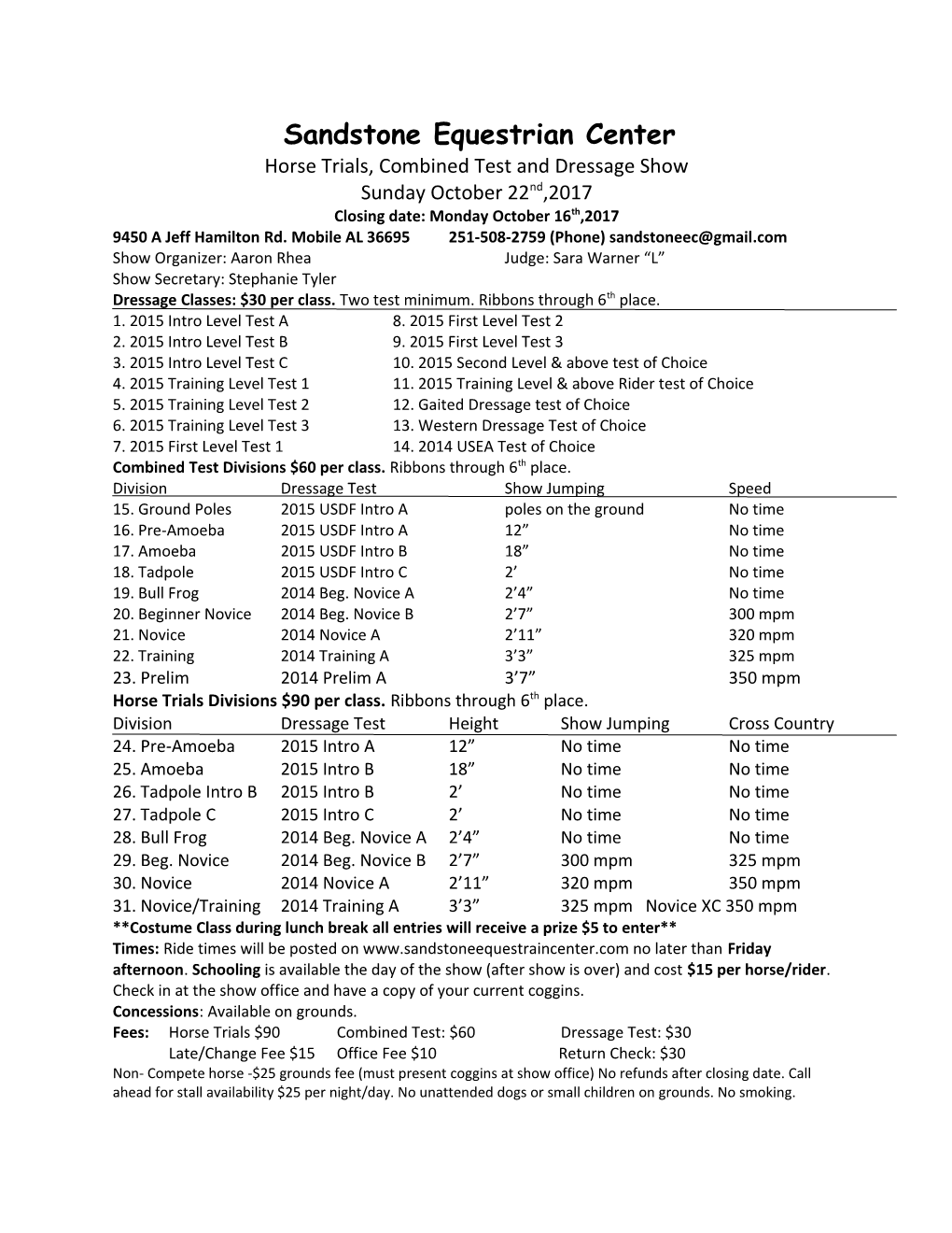 Horse Trials, Combined Test and Dressage Show