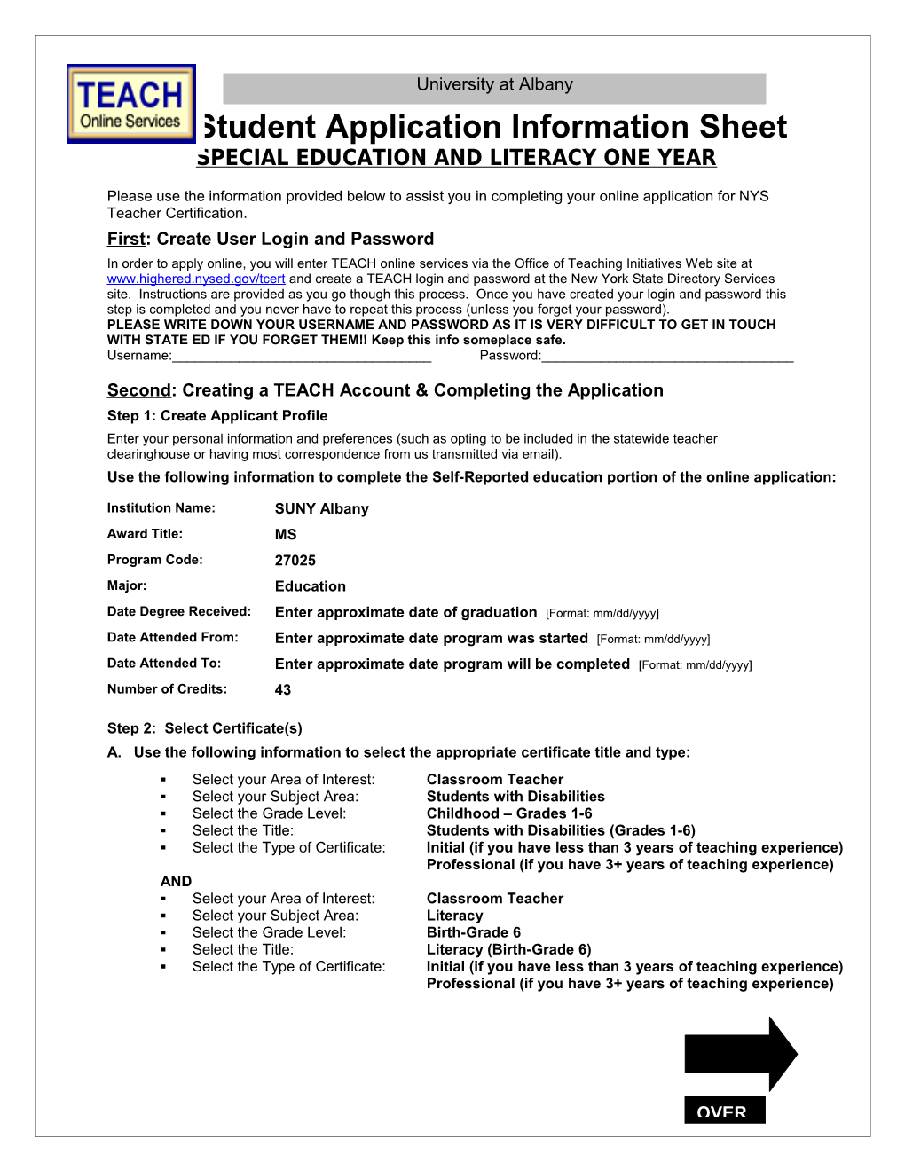 Student Application Information Sheet