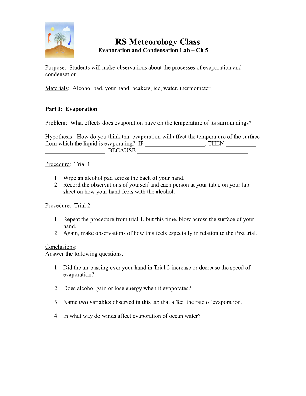 Evaporation and Condensation Lab