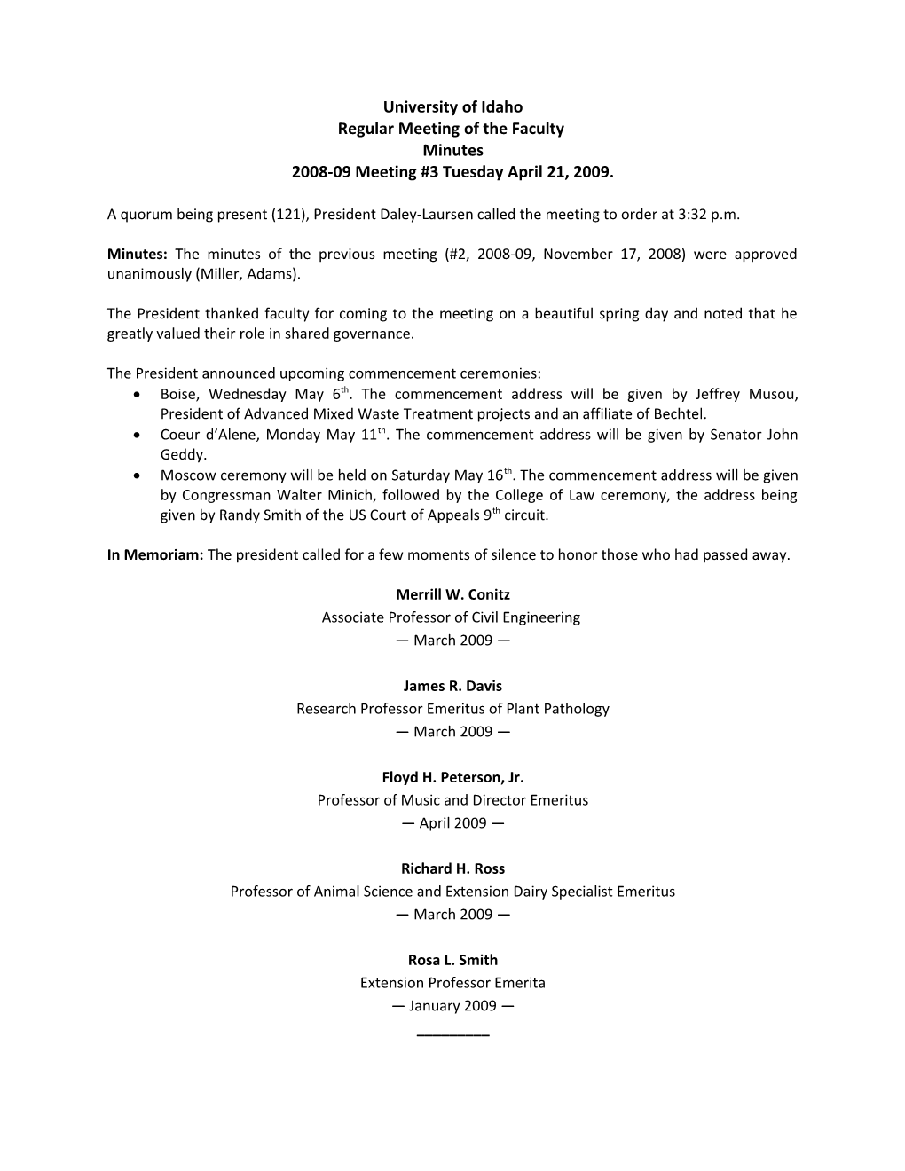 University Faculty Meeting April 21, 2009 Page 5