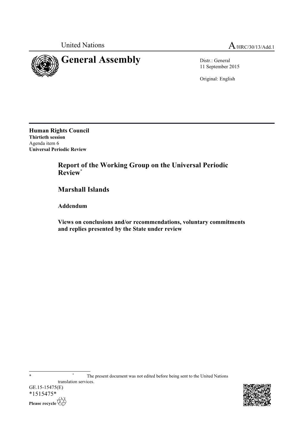 Addendum of the Report of the Working Group in English
