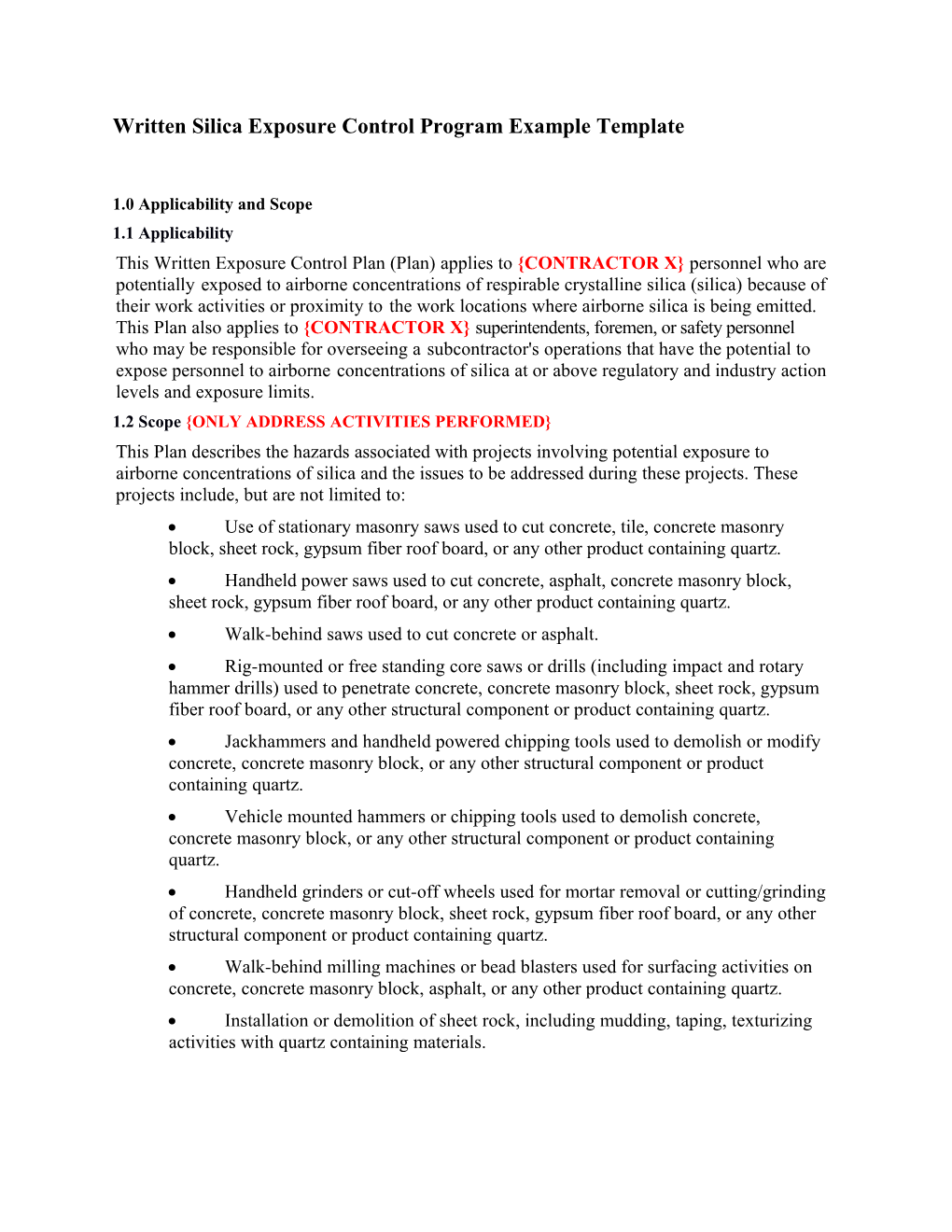 Written Silica Exposure Control Program Example Template