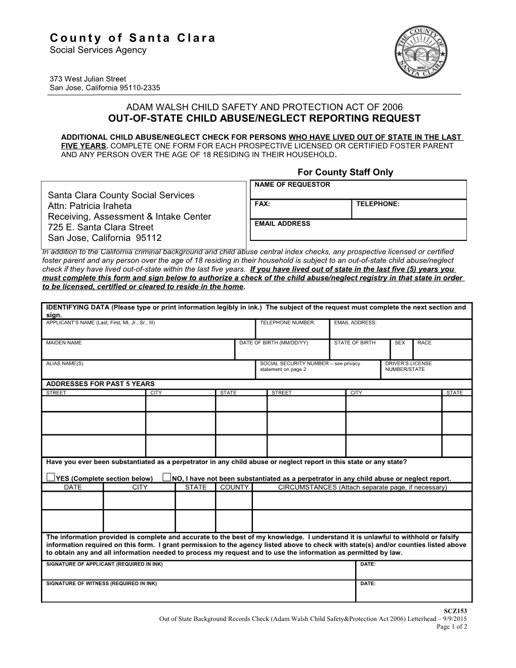 Out-Of-State Child Abuse/Neglect Reporting Request