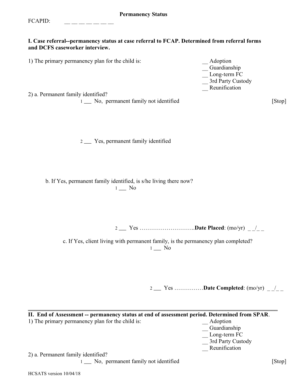 Permanency Status Data Form