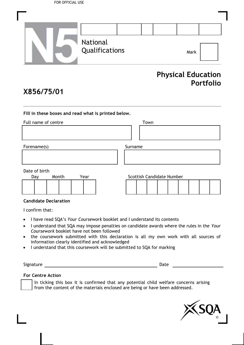 Candidate Portfolio Template for National 5 Physical Education