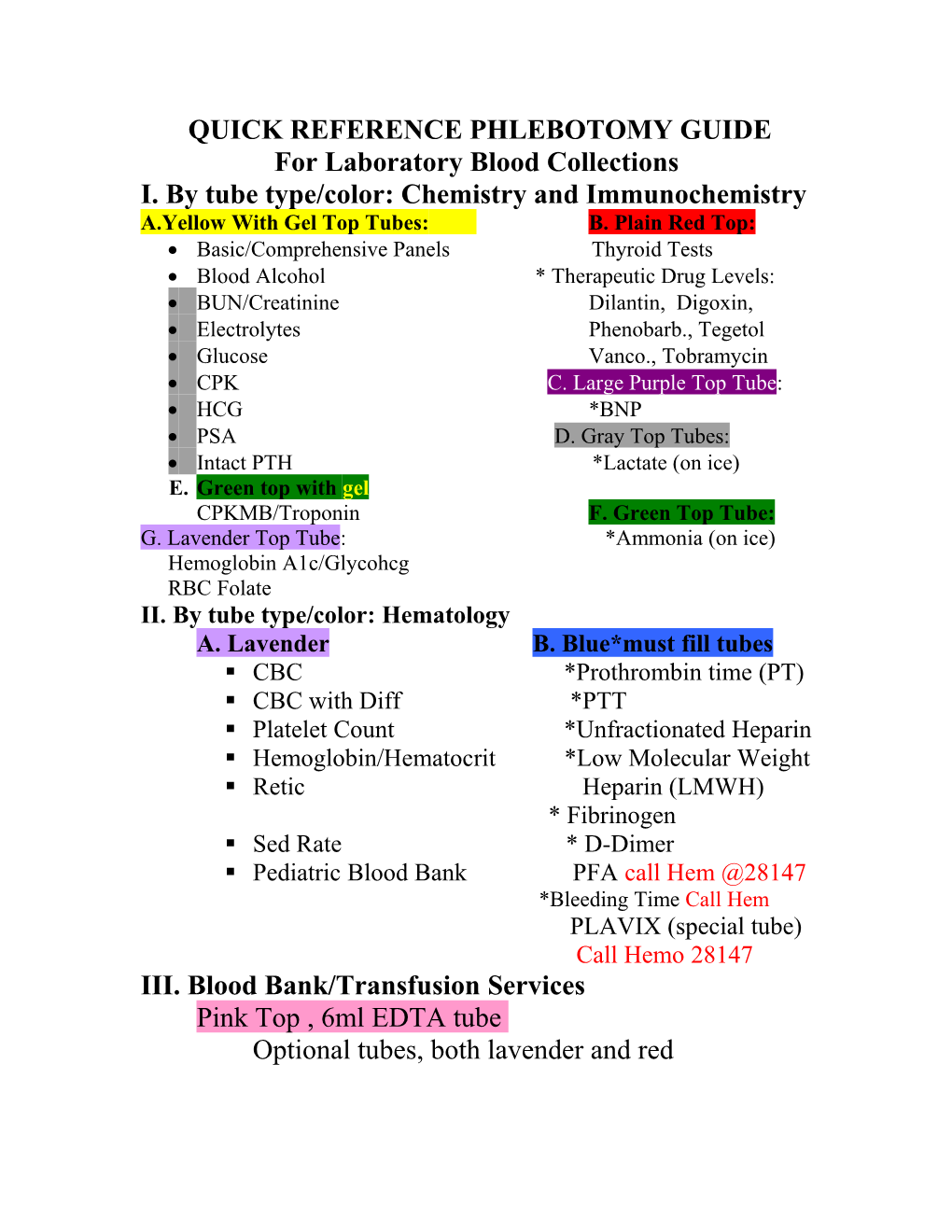 Quick Reference Phlebotomy Guide