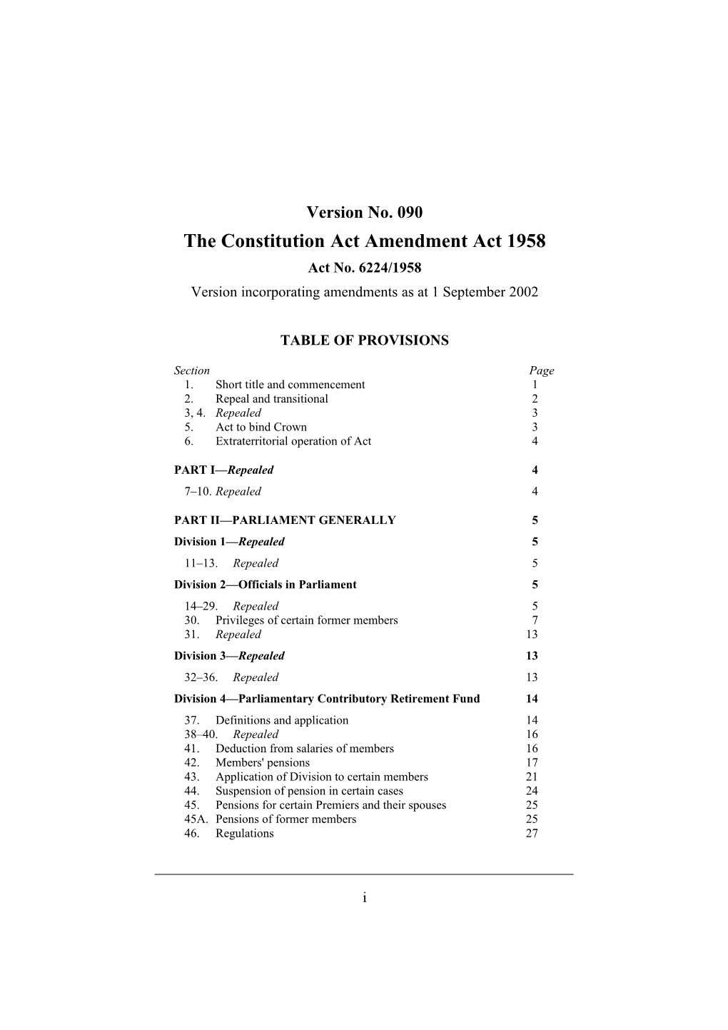 The Constitution Act Amendment Act 1958