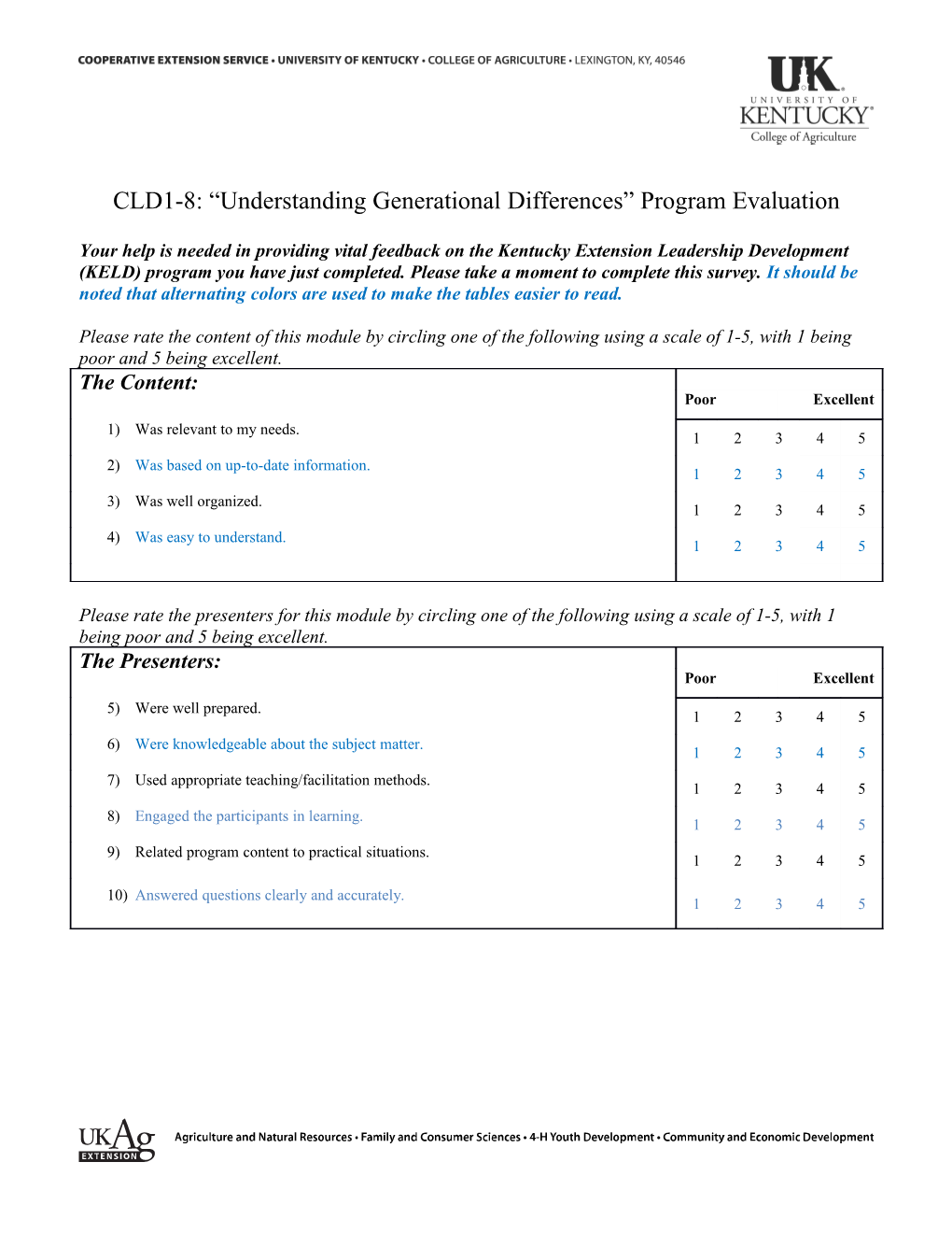 CLD1-8: Understanding Generational Differences Program Evaluation