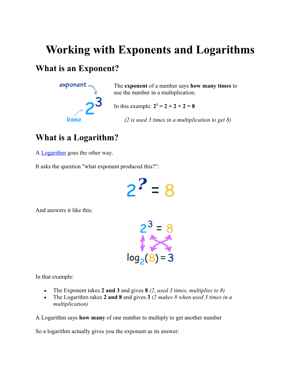 Working with Exponents and Logarithms