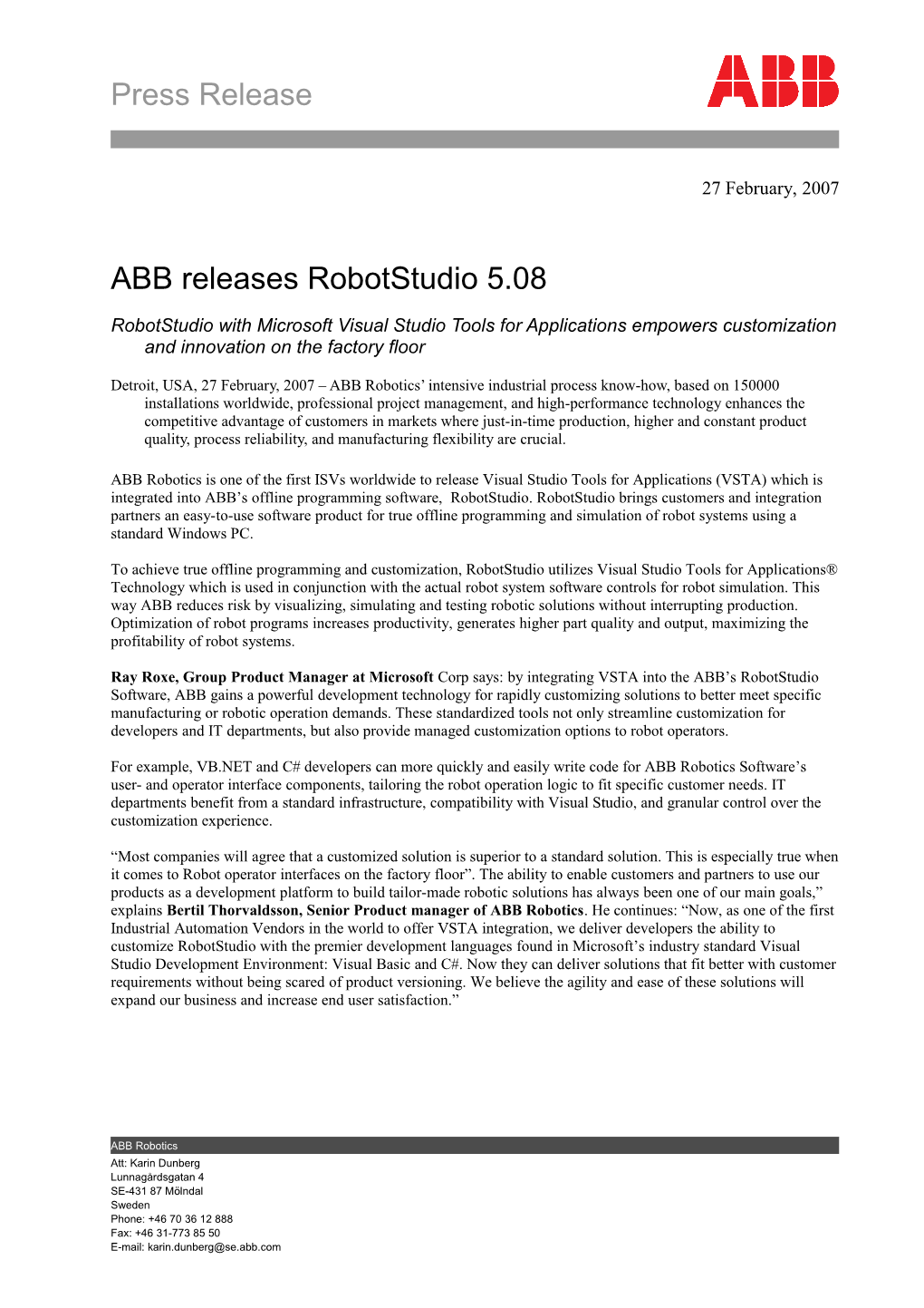 ABB Releases Robotstudio 5.08