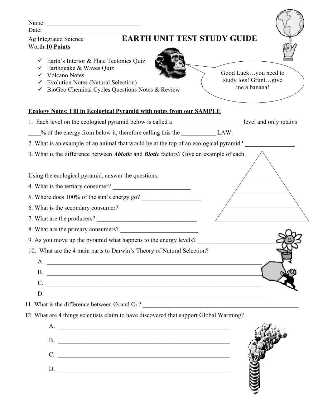 Ag Integrated Science EARTH UNIT TEST STUDY GUIDE