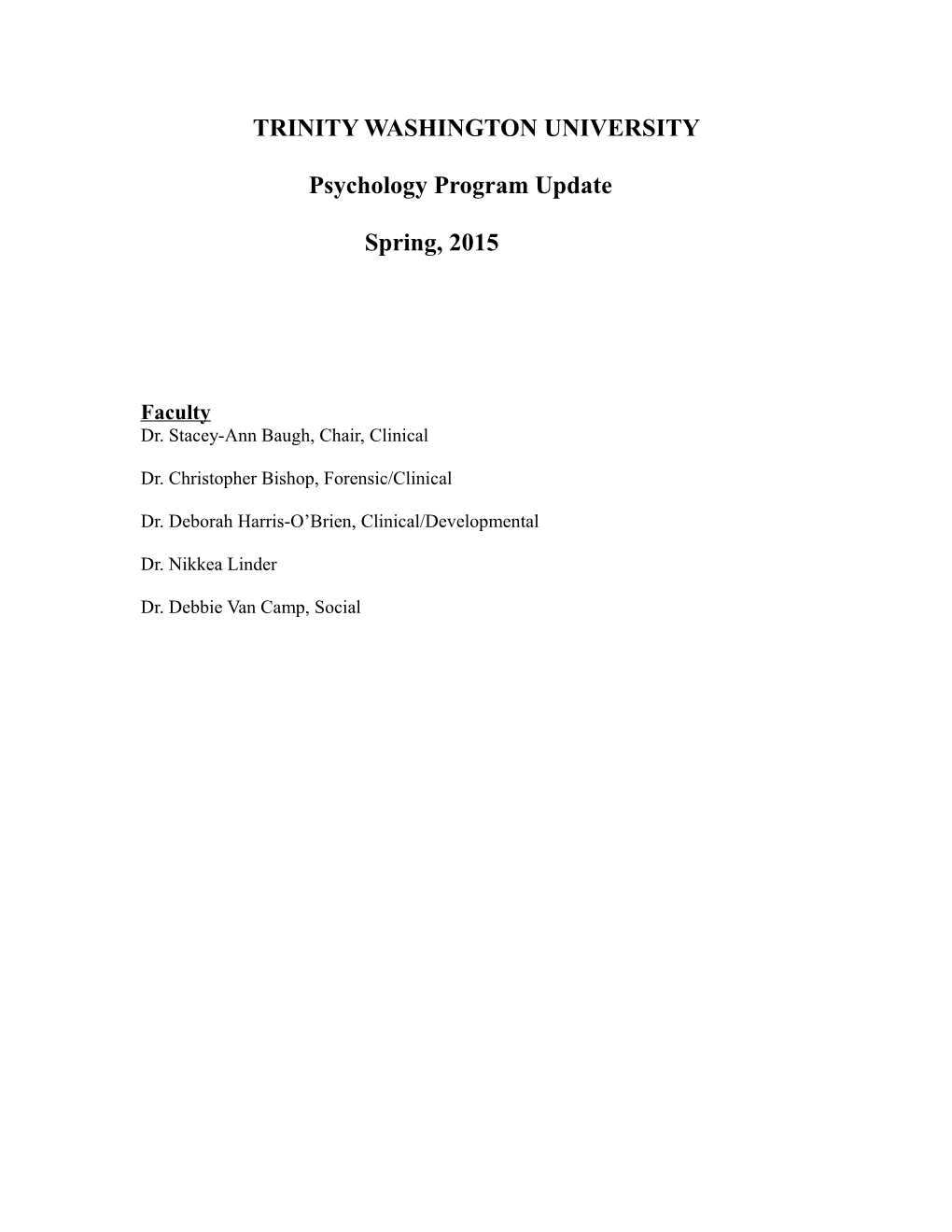 Psychology Program Update