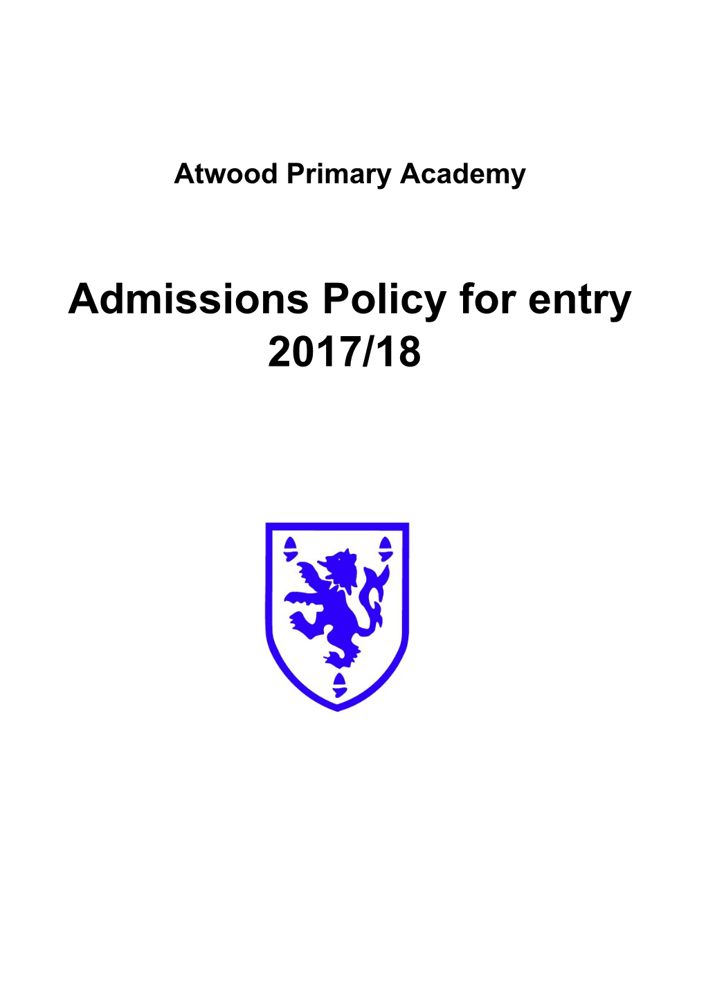 Atwood - Admission Policy 2017 - 2018