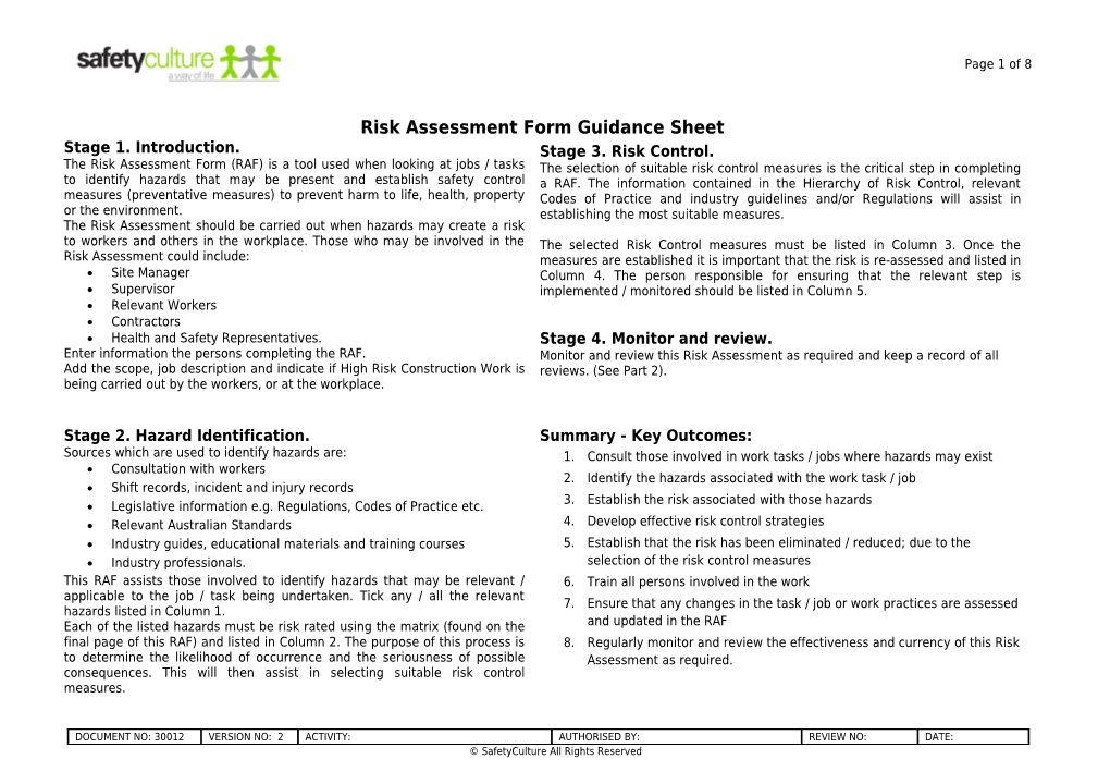 Risk Assessment Form 2015