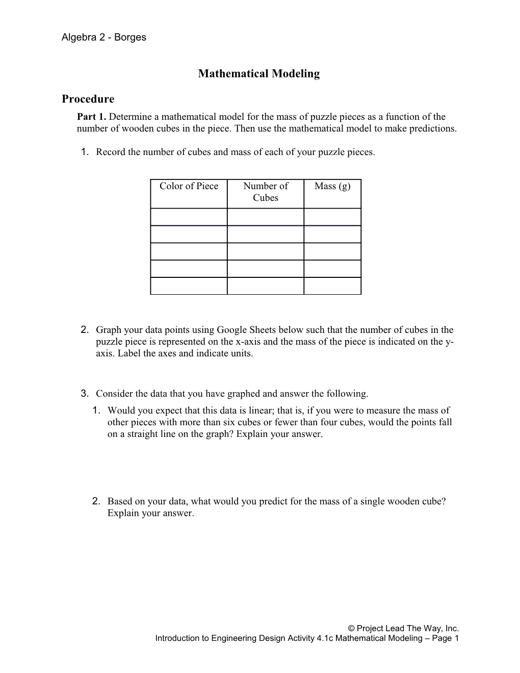 Activity 4.1C Mathematical Modeling