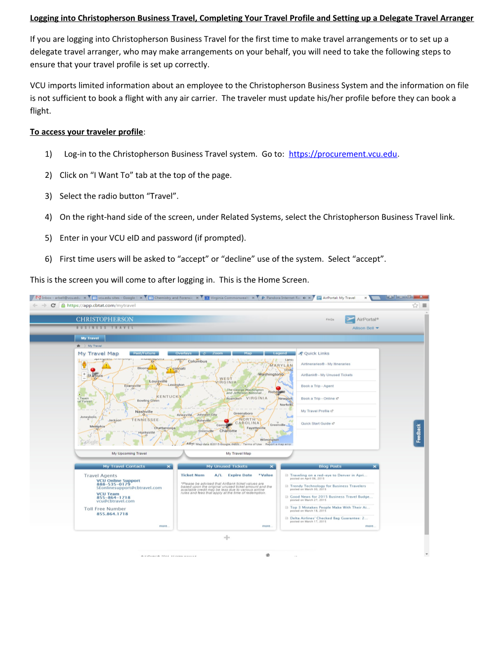 Logging Into Christopherson Business Travel, Completing Your Travel Profile and Setting