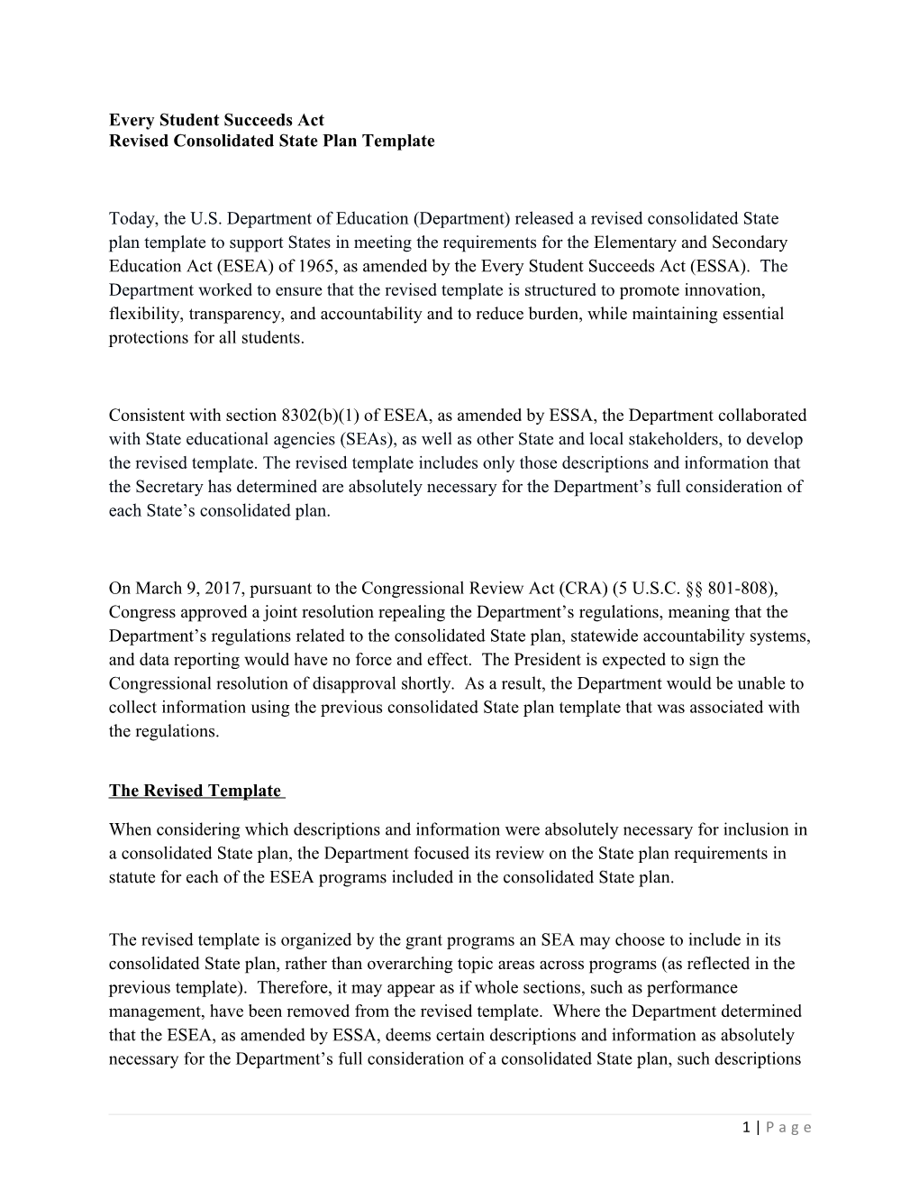 ESSA State Plan Fact Sheet 03.10.2017