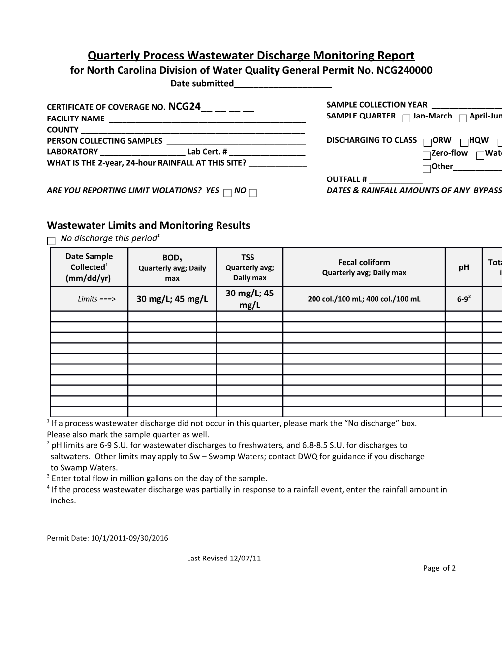 Quarterly Process Wastewater Discharge Monitoring Report