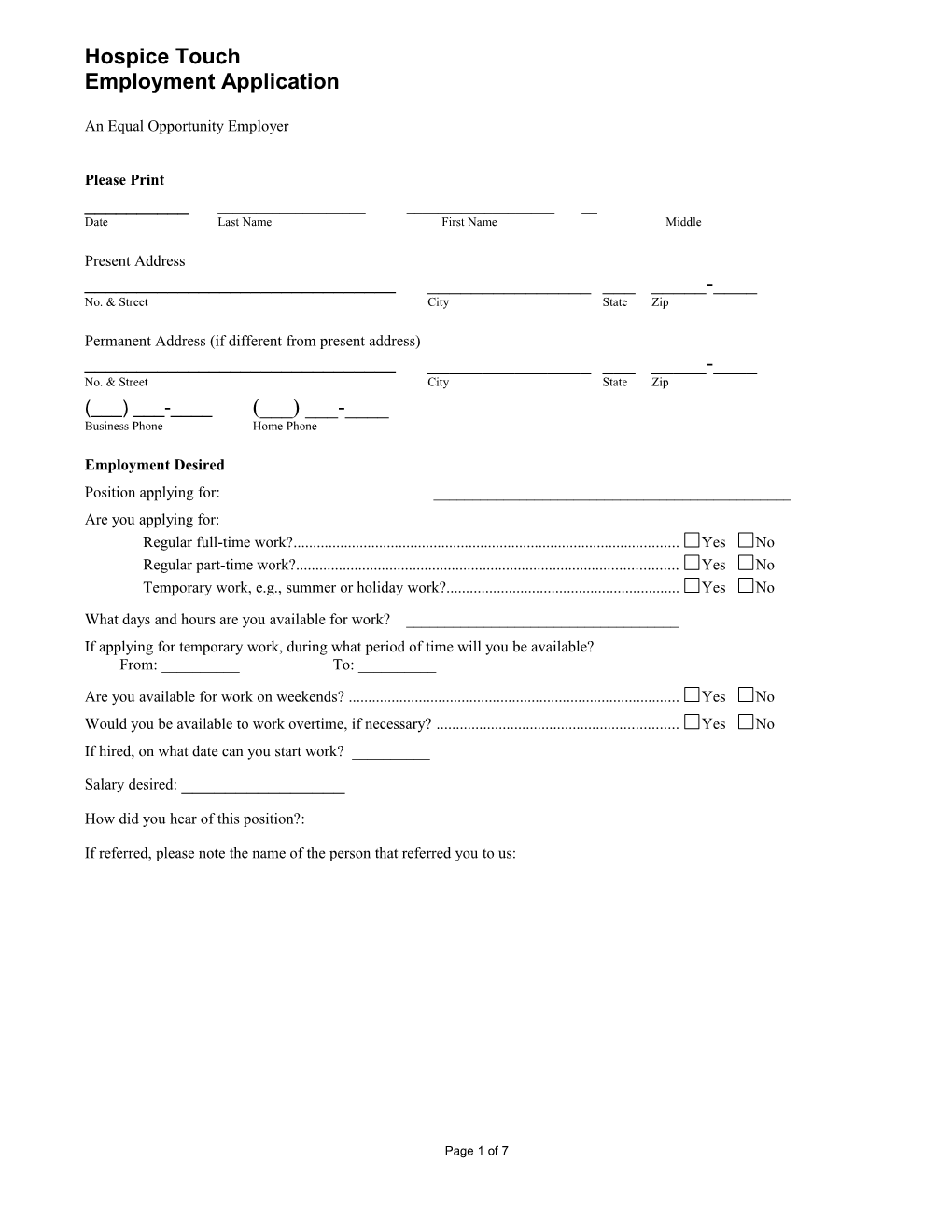 Employment Application - Long Form