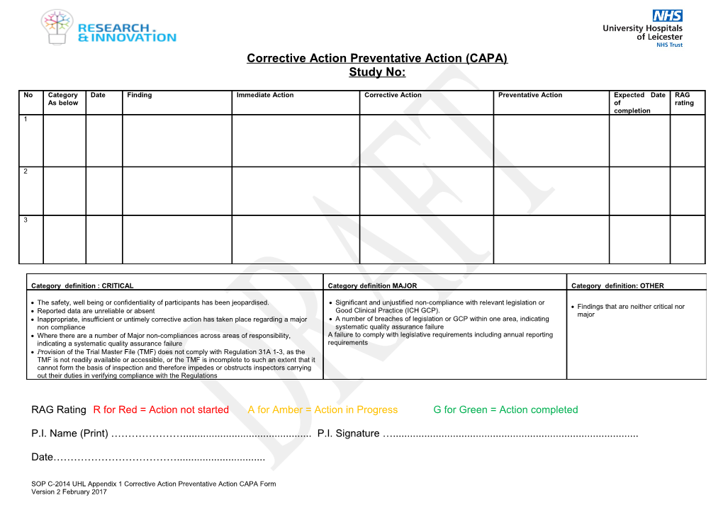 Corrective Action Preventative Action (CAPA) for Audit Findings from UHL 10368