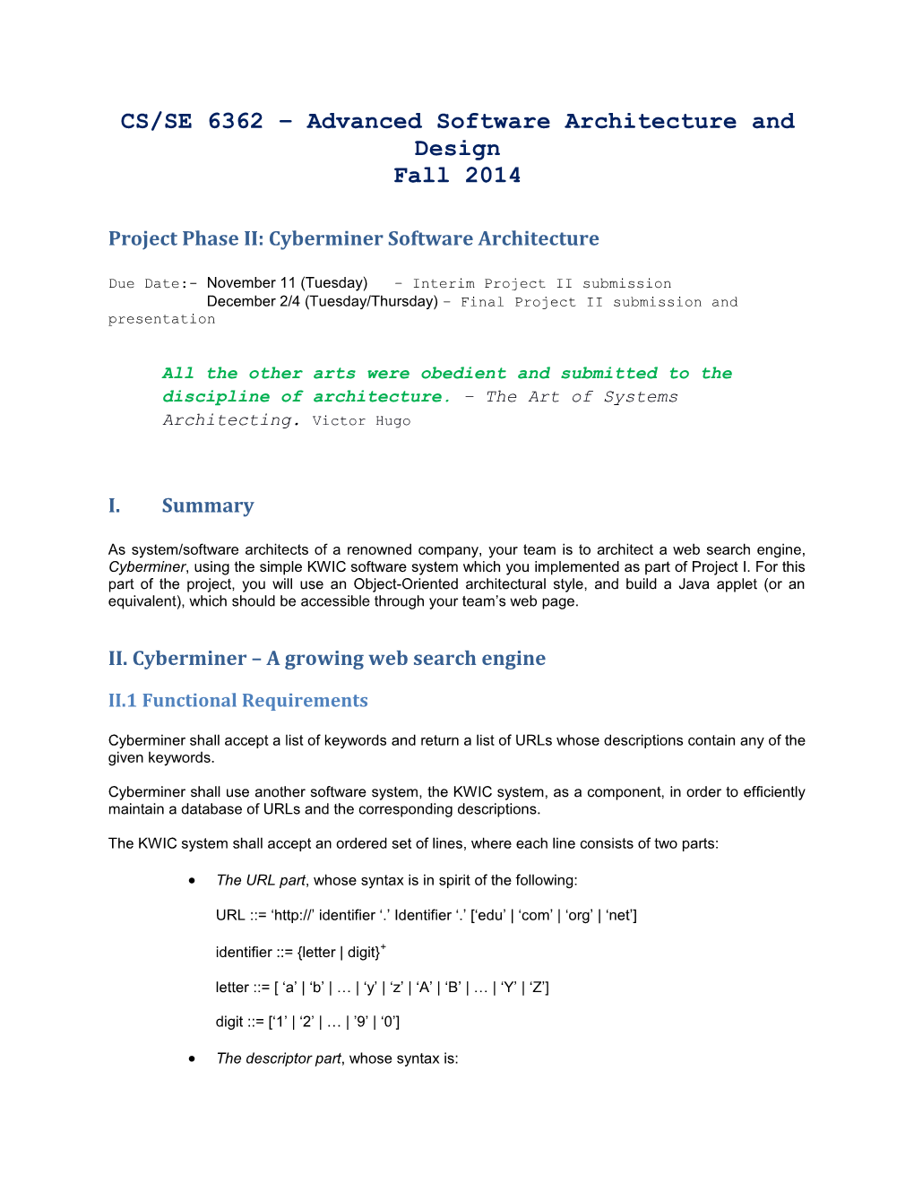 CS/SE 6362 Advanced Software Architecture and Design