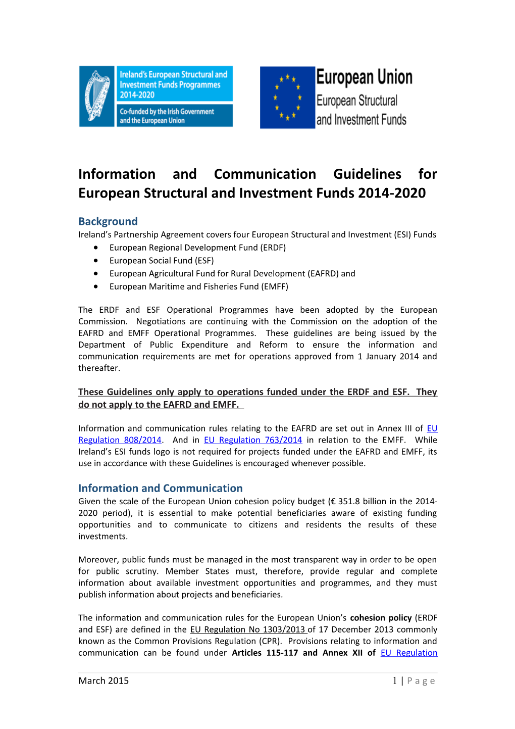 Information and Communicationguidelines for European Structural and Investment Funds 2014-2020