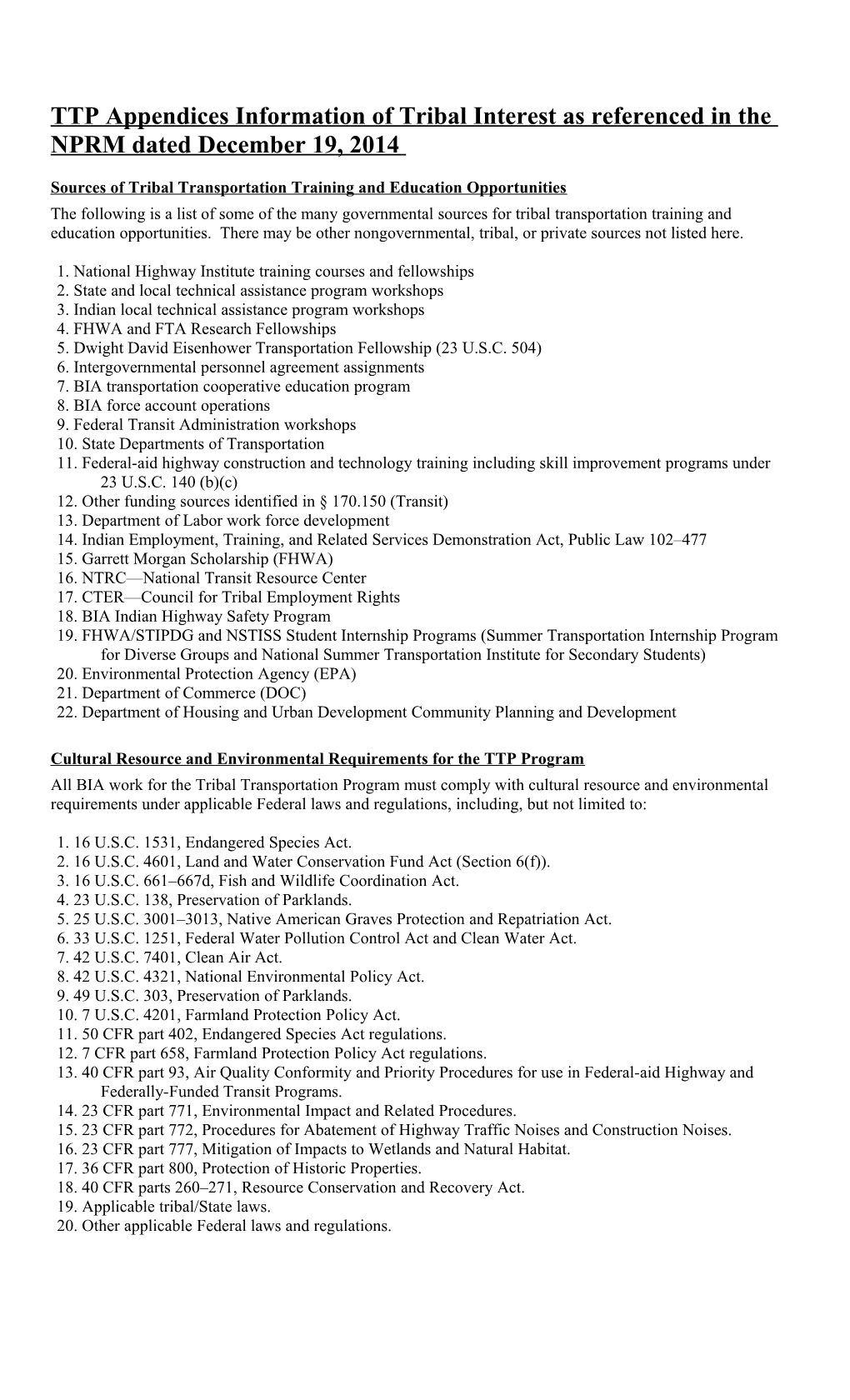 Sources of Tribal Transportation Training and Education Opportunities