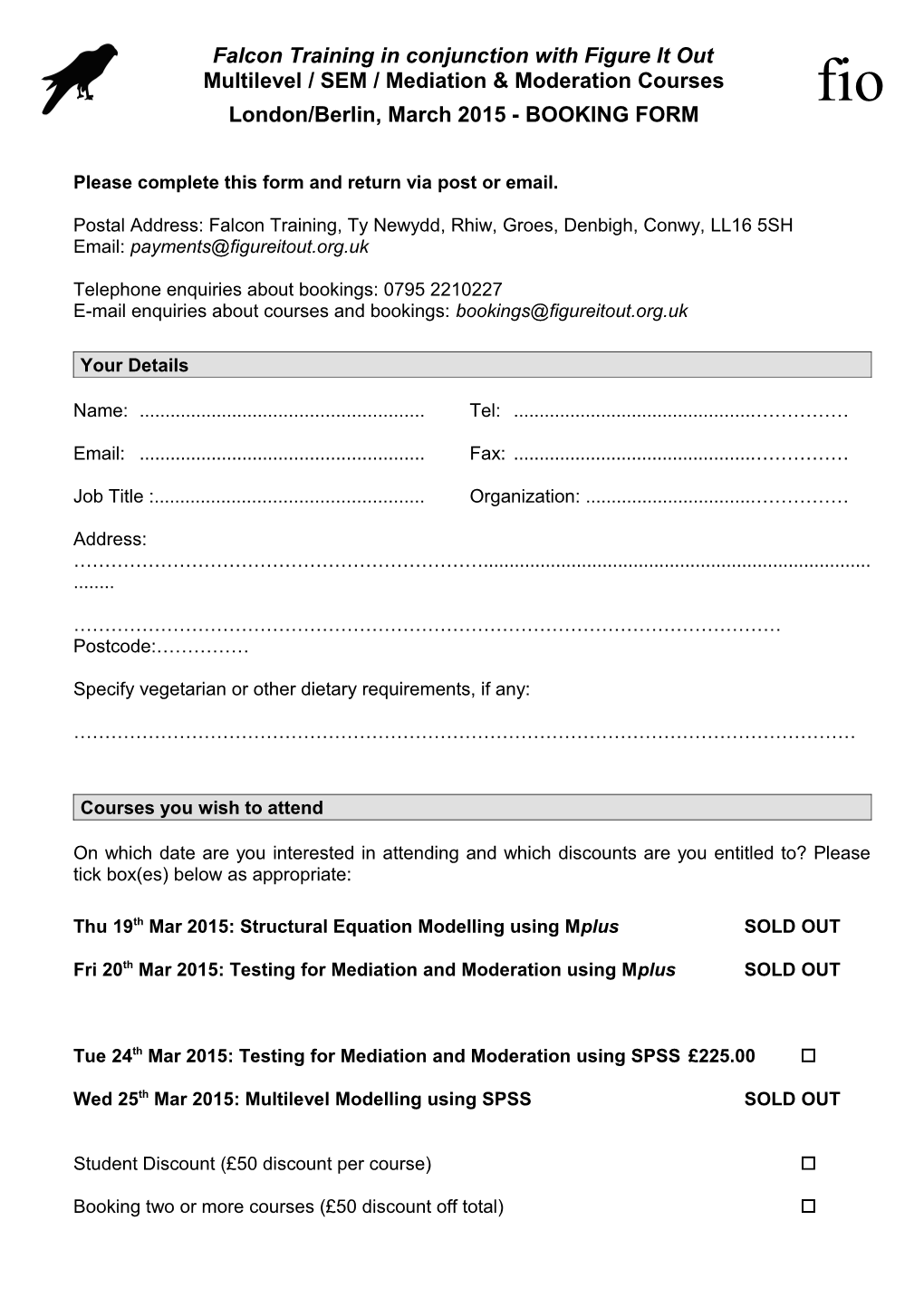 Booking Form for Training Courses: June 2008