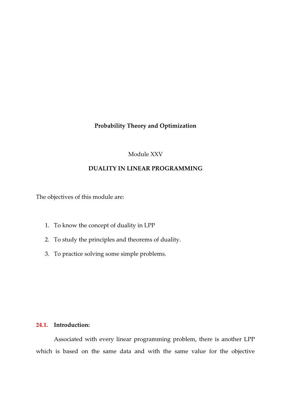 Probability Theory and Optimization