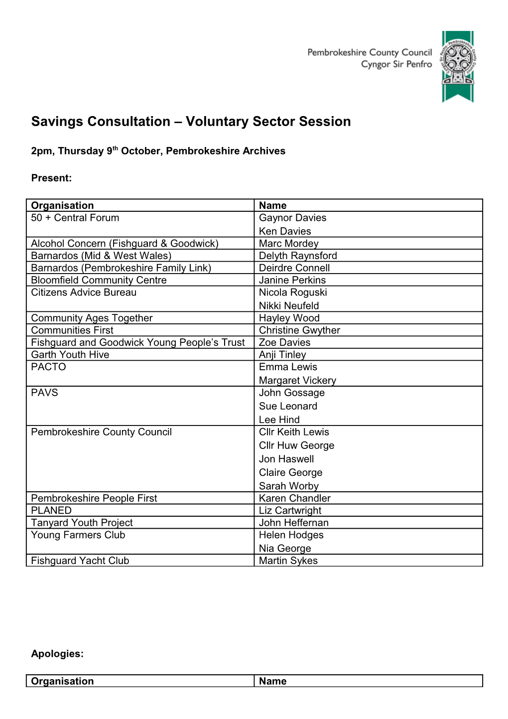 Savings Consultation Voluntary Sector Session