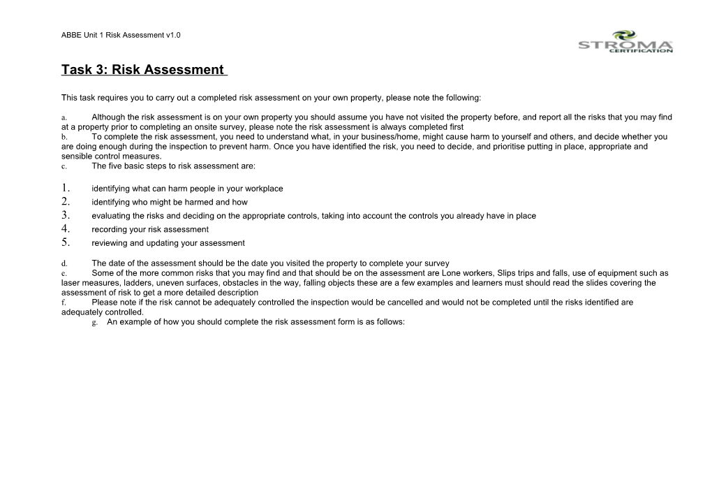 ABBE Unit 1 Risk Assessment V1.0