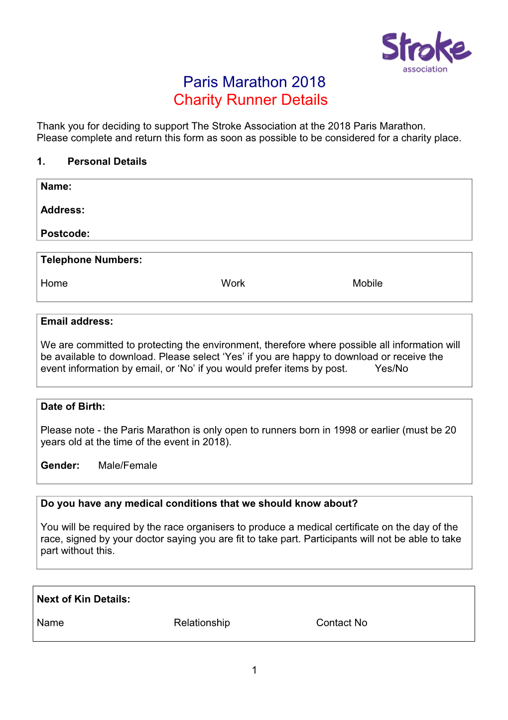 The Stroke Association 2006 London Marathon Application Form