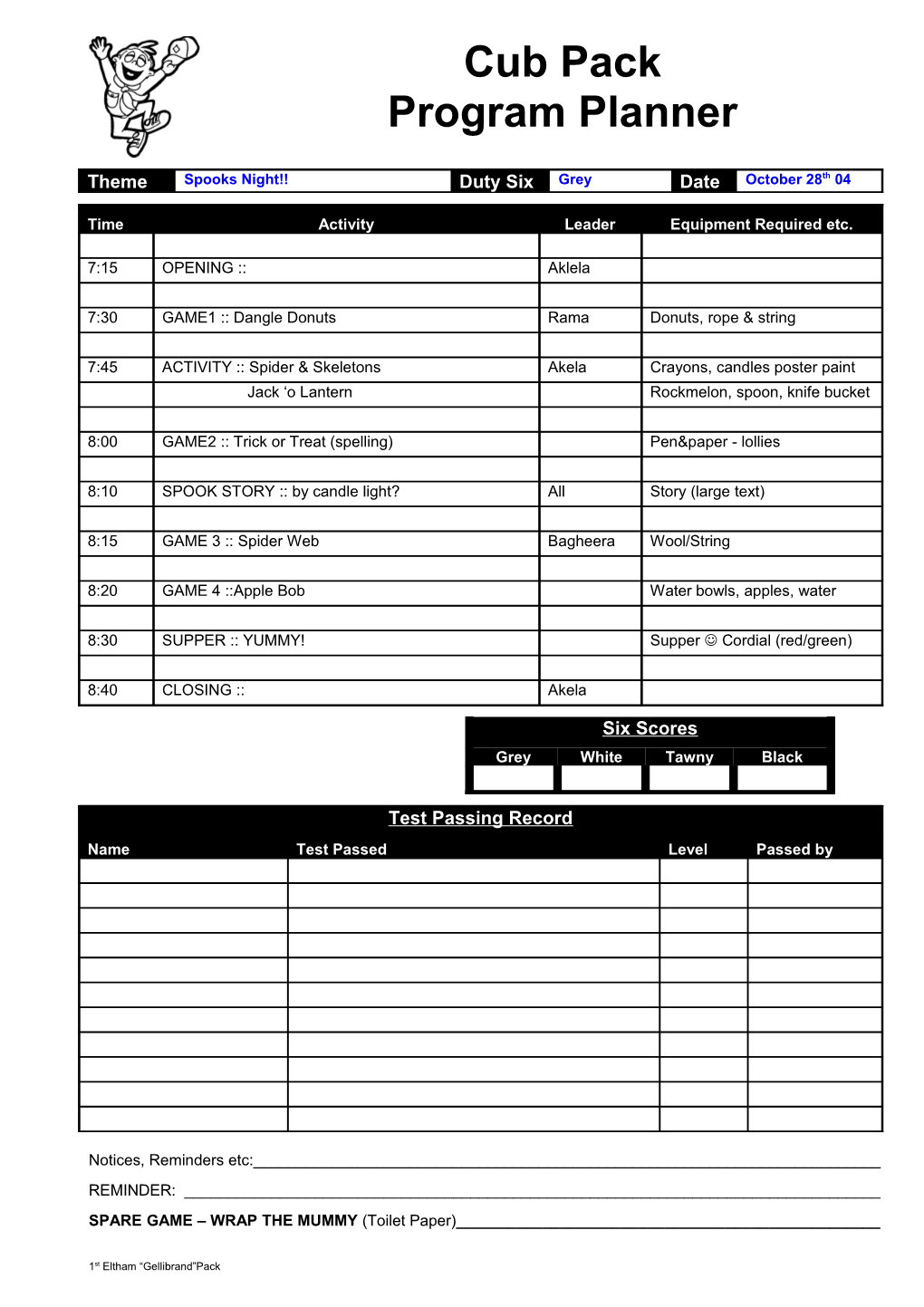 Cub Spook Night Program