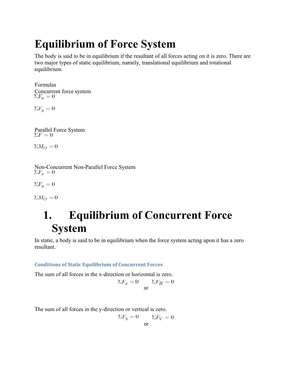 Equilibrium of Force System