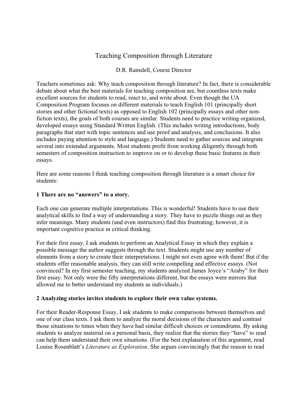 Teaching Composition Through Literature