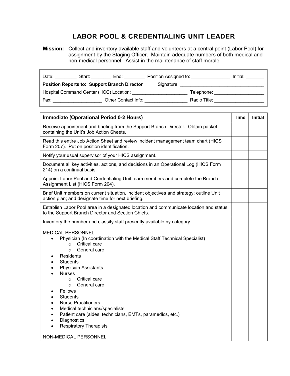 Labor Pool & Credentialing Unit Leader