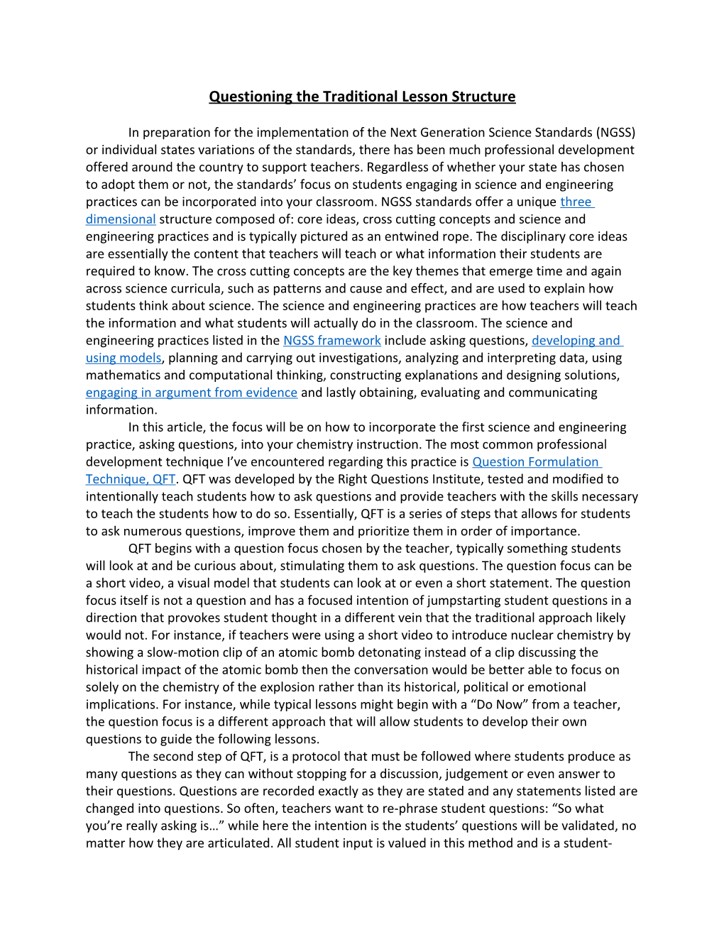 Questioning the Traditional Lesson Structure