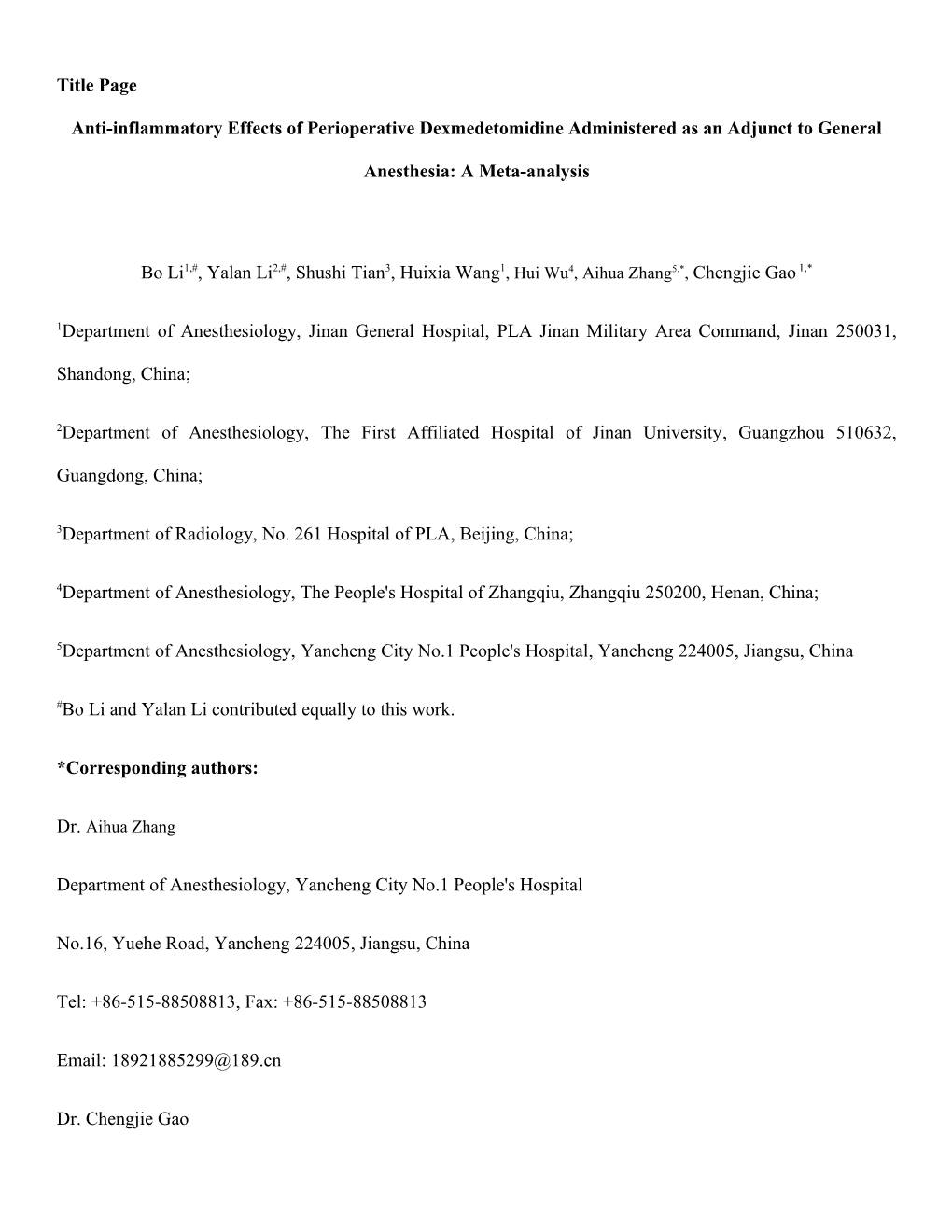 Anti-Inflammatory Effects of Perioperative Dexmedetomidine Administered As an Adjunct