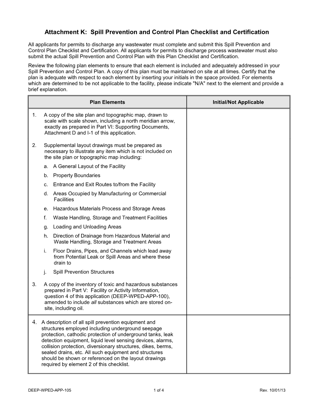 Attachment K: Spill Prevention and Control Plan Checklist and Certification