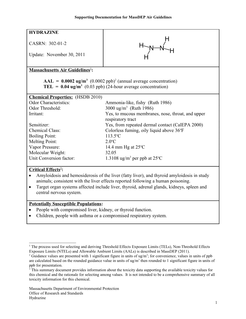 Supporting Documentation for Massdep Air Guidelines