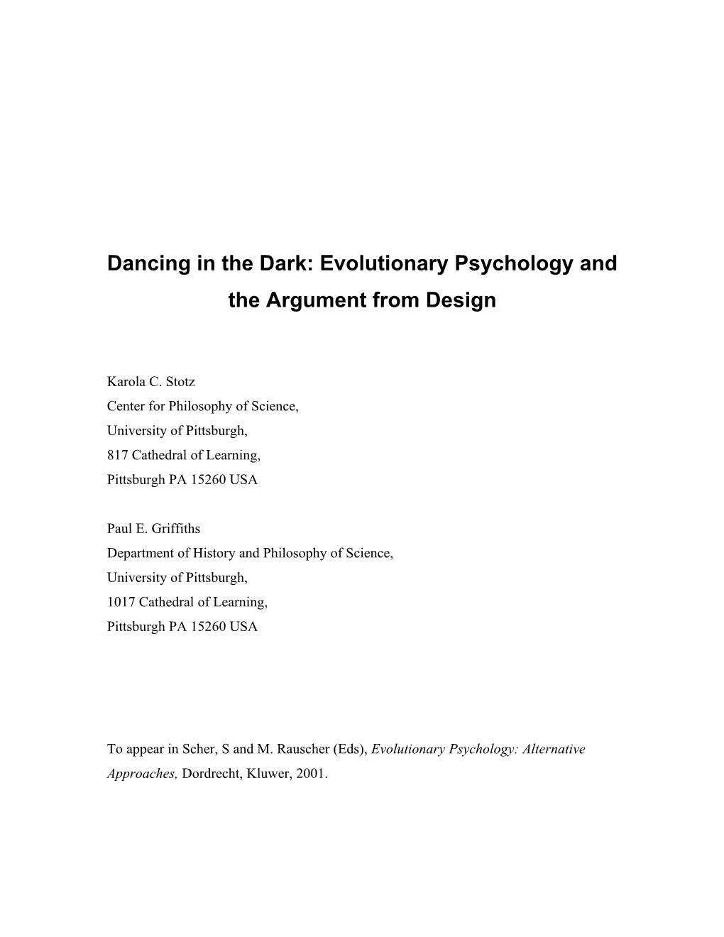 Dancing in the Dark: Evolutionary Psychology and the Argument from Design