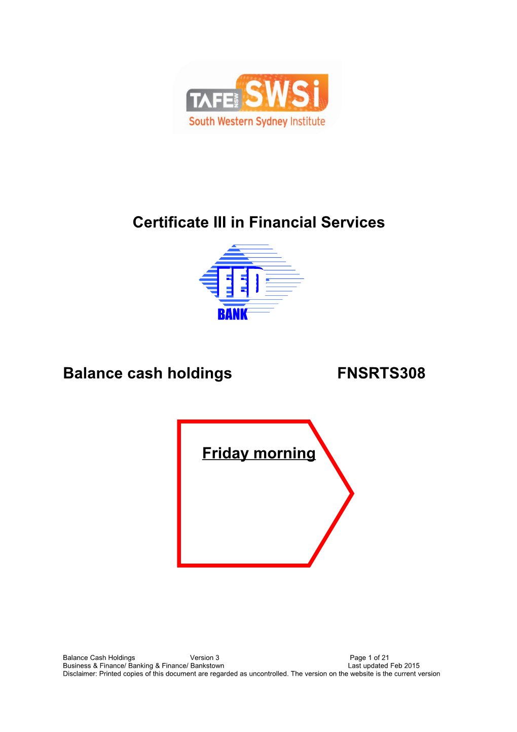 Certificate III in Financial Services