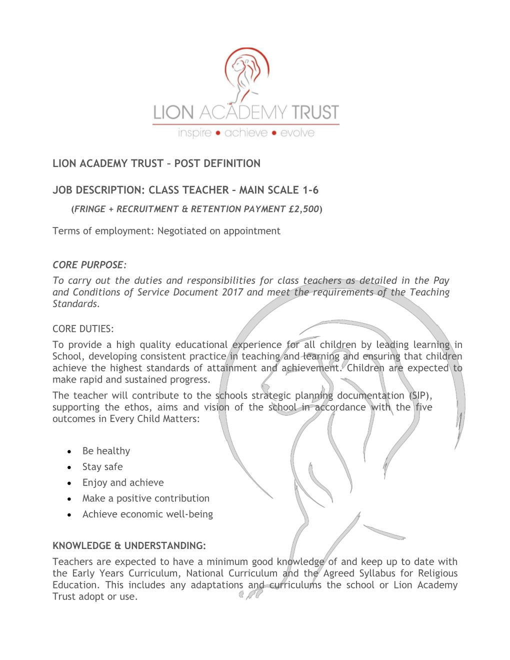 Lion Academy Trust Post Definition